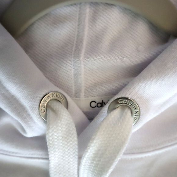 Calvin Klein CJRT1994 Women Sz M White Studded Logo Graphic Hoodie Sweatshirt $7 - Picture 4 of 10